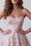 Sparkly Blush Floral Sequin A Line Short Homecoming Dress