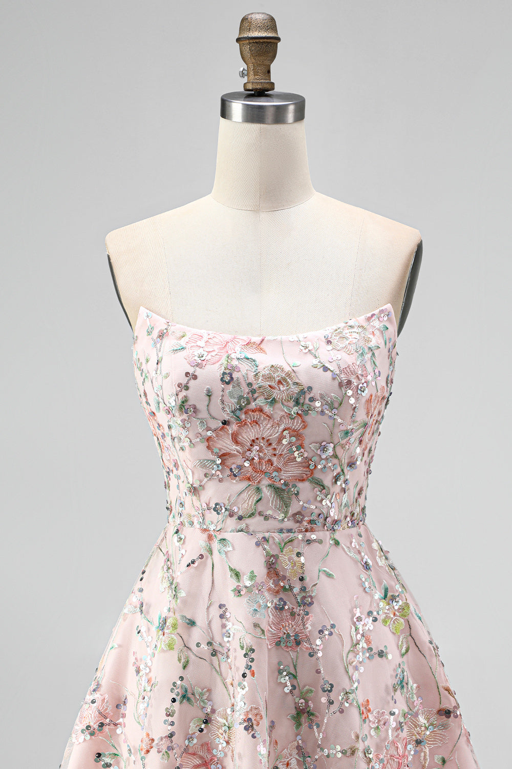 Sparkly Blush Floral Sequin A Line Short Homecoming Dress