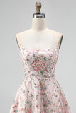 Sparkly Blush Floral Sequin A Line Short Homecoming Dress
