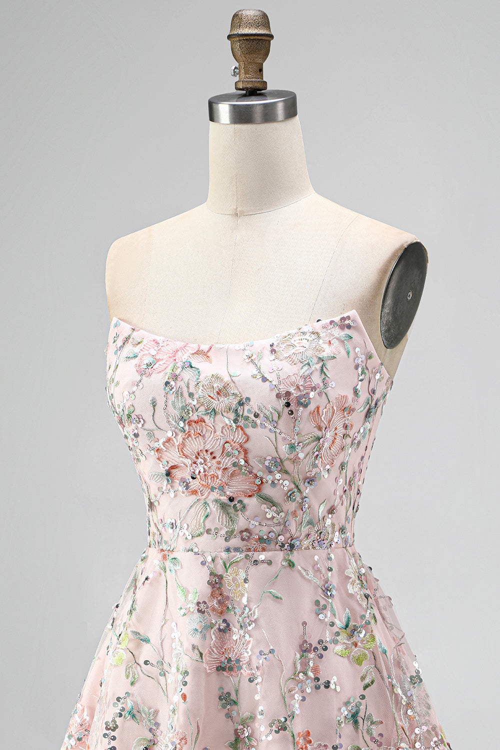 Sparkly Blush Floral Sequin A Line Short Homecoming Dress