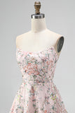 Sparkly Blush Floral Sequin A Line Short Homecoming Dress
