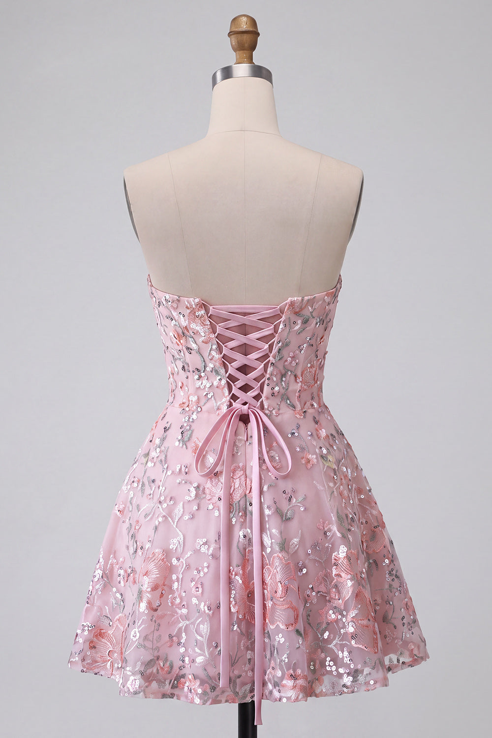 Sparkly Blush Floral Sequin A Line Short Homecoming Dress