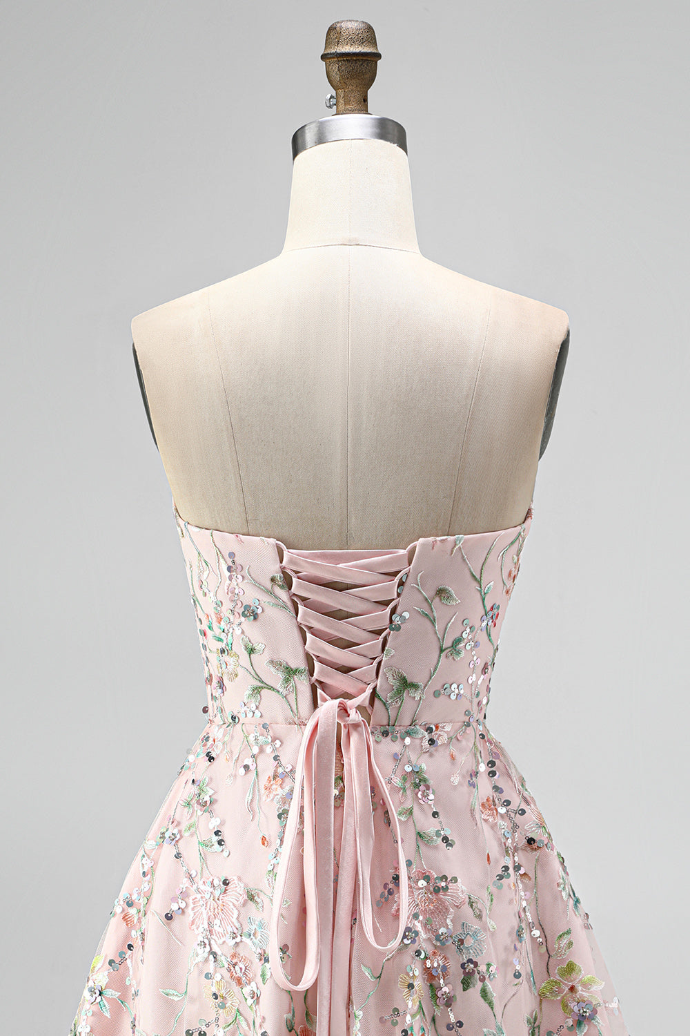 Sparkly Blush Floral Sequin A Line Short Homecoming Dress