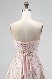 Sparkly Blush Floral Sequin A Line Short Homecoming Dress