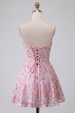 Sparkly Blush Floral Sequin A Line Short Homecoming Dress