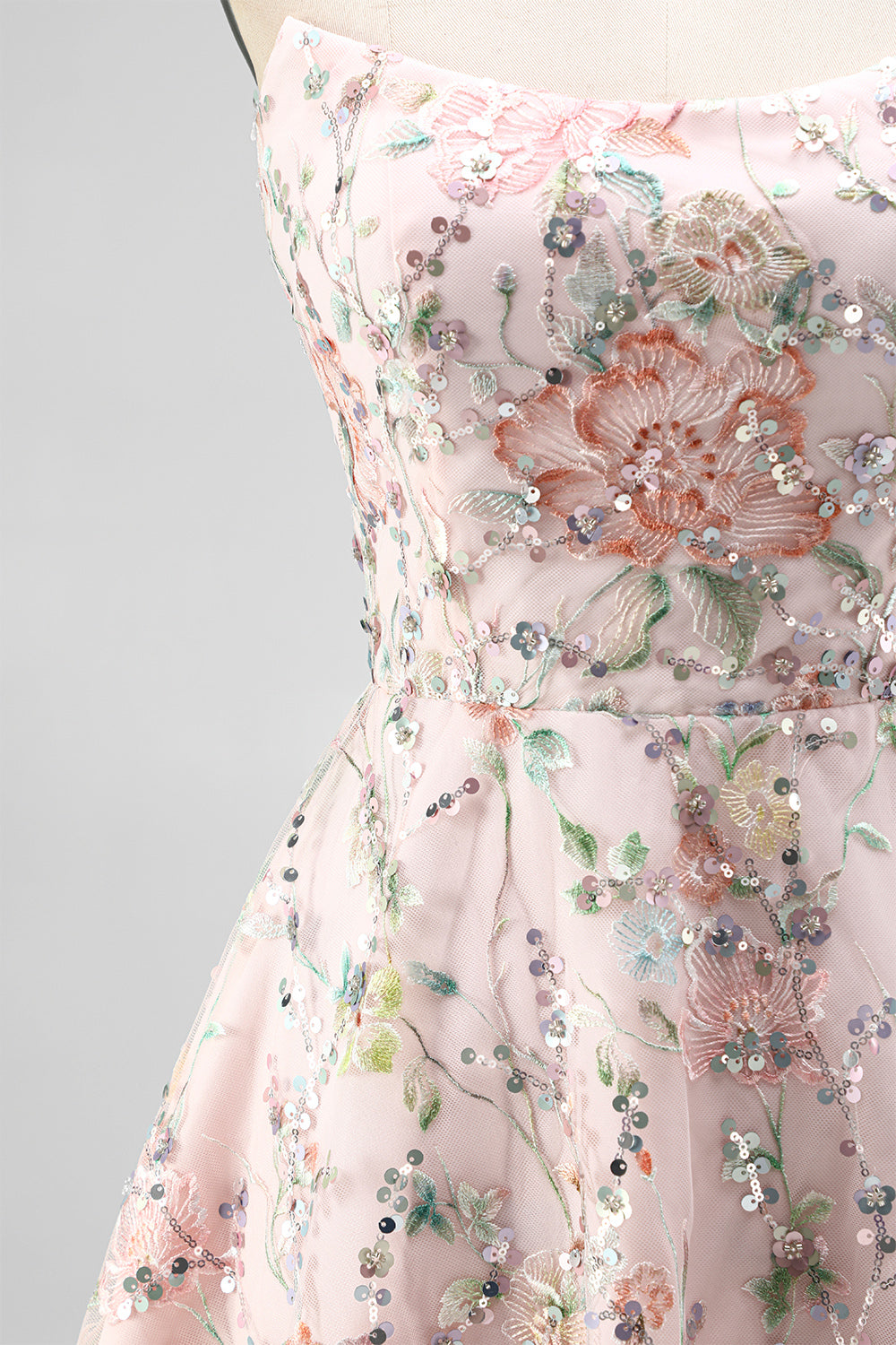 Sparkly Blush Floral Sequin A Line Short Homecoming Dress