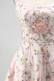 Sparkly Blush Floral Sequin A Line Short Homecoming Dress