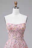 Sparkly Blush Floral Sequin A Line Short Homecoming Dress