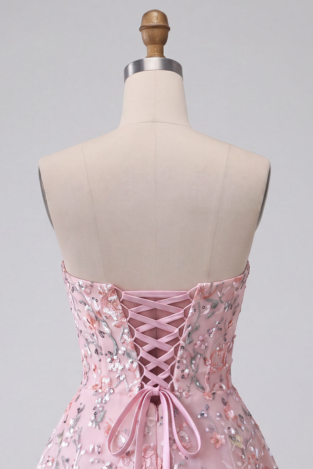 Sparkly Blush Floral Sequin A Line Short Homecoming Dress