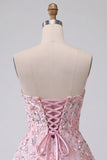 Sparkly Blush Floral Sequin A Line Short Homecoming Dress