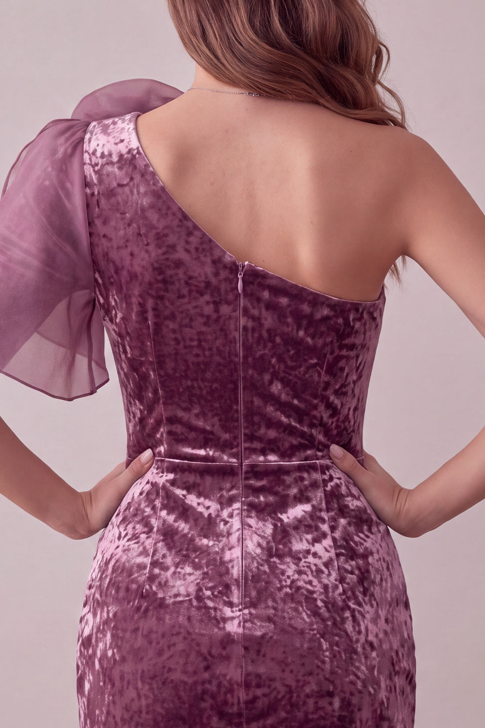 Vintage Mauve Velvet One Shoulder Short Homecoming Dress with 3D Flower