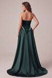 Sparkly Dark Green Strapless Beaded Velvet Long Holiday Dress with Cape