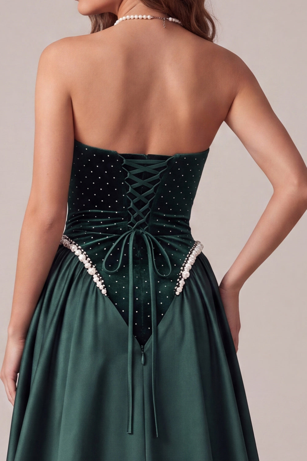 Sparkly Dark Green Strapless Beaded Velvet Long Holiday Dress with Cape