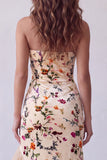 Champagne Velvet Floral Mermaid Strapless Long Holiday Dress with Slit