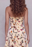 Champagne Floral Sweetheart Keyhole Ruffled Midi Velvet Holiday Dress