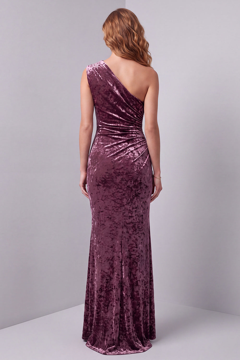 Vintage Mauve Velvet Mermaid Ruched Long Holiday Dress with Slit