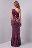 Vintage Mauve Velvet Mermaid Ruched Long Holiday Dress with Slit
