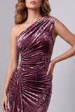 Vintage Mauve Velvet Mermaid Ruched Long Holiday Dress with Slit