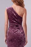 Vintage Mauve Velvet Mermaid Ruched Long Holiday Dress with Slit