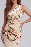 Champagne Floral Mermaid One Shoulder Ruched Velvet Long Holiday Dress