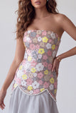 Sparkly Grey Floral Sequin A Line Strapless Long Formal Dress with Pearls