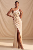 Champagne Corset Floral Mermaid Ruched Long Velvet Holiday Dress with Embroidery
