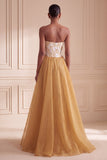 Ginger Yellow Floral Corset A-Line Sweetheart Long Formal Dress