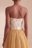 Ginger Yellow Floral Corset A-Line Sweetheart Long Formal Dress