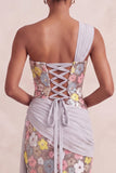 Sparkly Light Pink Sequin Floral Sheath Long Evening Dress with Sash