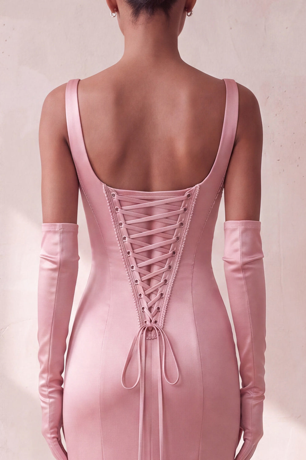 Pink Satin Mermaid Thick Straps Sequin Long Formal Dress