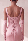 Pink Satin Mermaid Thick Straps Sequin Long Formal Dress