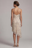 Champagne Bodycon Beaded Asymmetrical Floral Mother of the Bride Dress