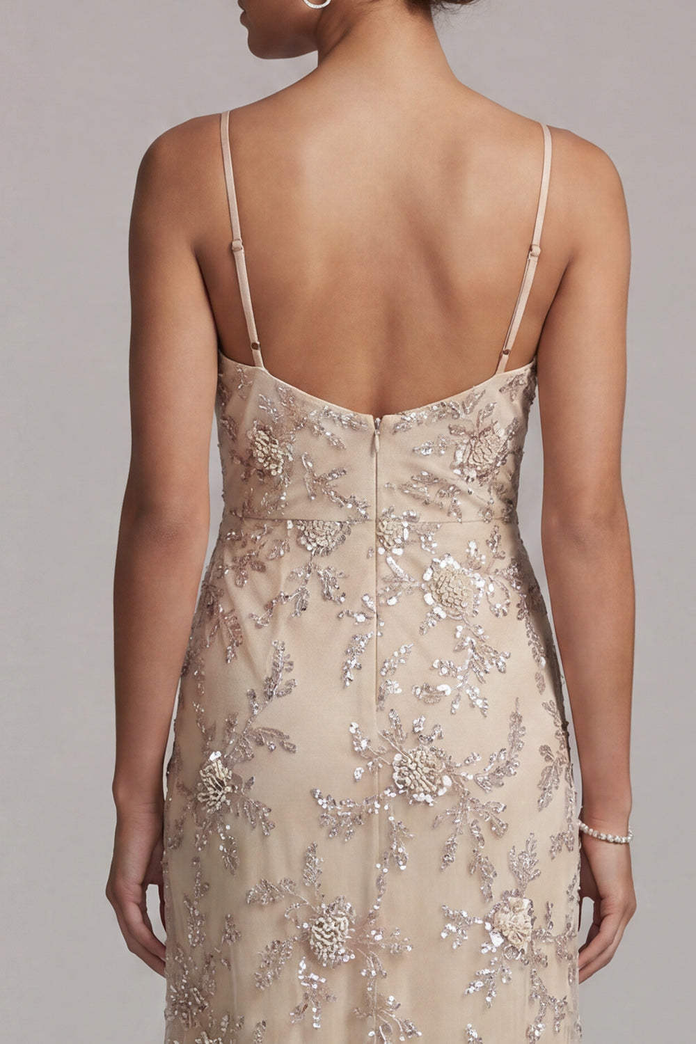 Champagne Bodycon Beaded Asymmetrical Floral Mother of the Bride Dress