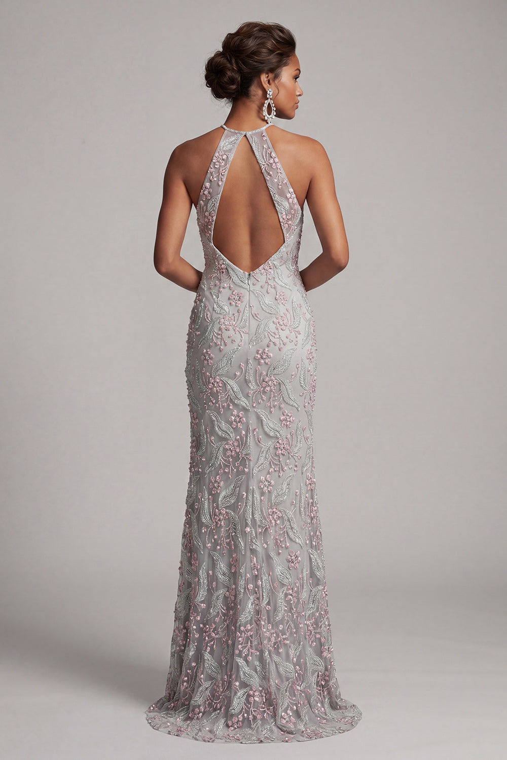 Dusty Blue Mermaid Floral Embroidered Long Mother of the Bride Dress with Pockets