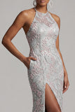 Dusty Blue Mermaid Floral Embroidered Long Mother of the Bride Dress with Pockets