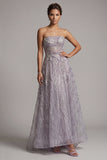 Sparkly Lilac A-Line Strapless Beaded Long Mother of the Bride Dress