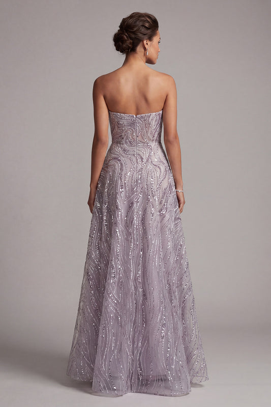 Sparkly Lilac A-Line Strapless Beaded Long Mother of the Bride Dress