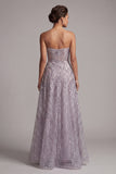 Sparkly Lilac A-Line Strapless Beaded Long Mother of the Bride Dress