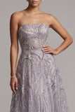 Sparkly Lilac A-Line Strapless Beaded Long Mother of the Bride Dress