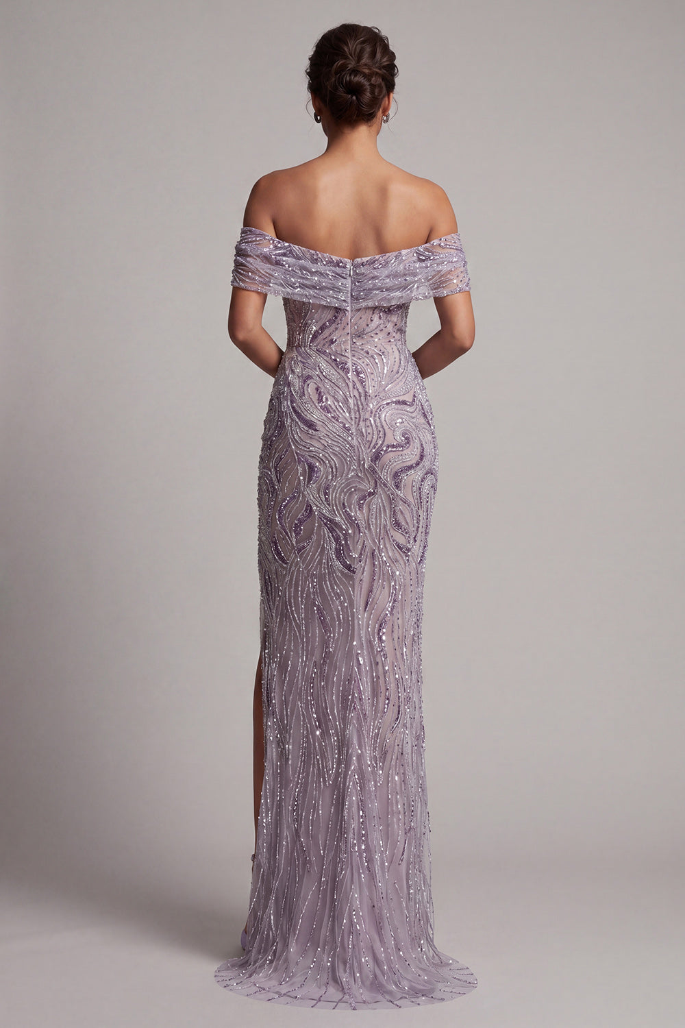 Sparkly Beaded Lilac Off the Shoulder Long Mother of the Bride Dress with Slit