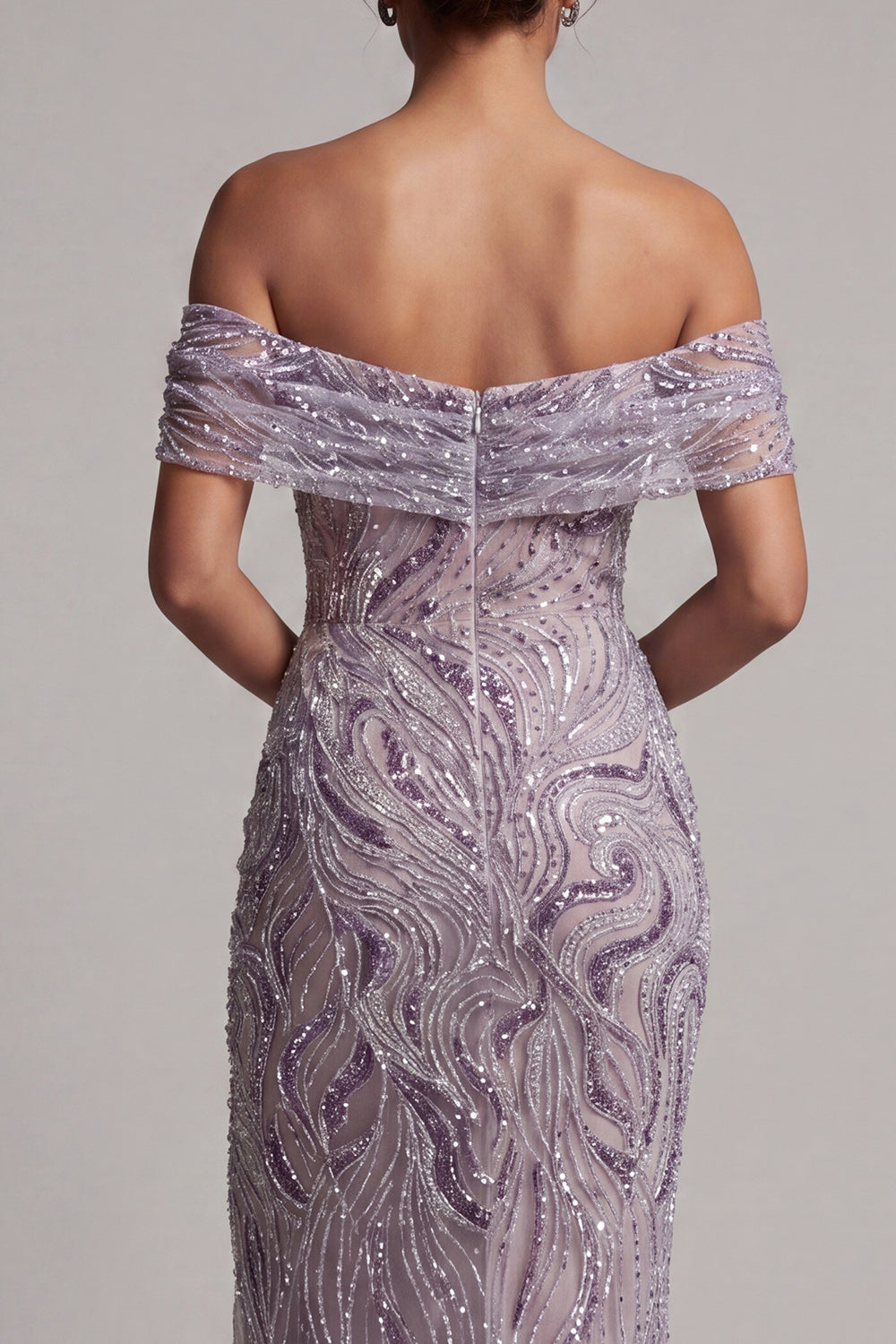 Sparkly Beaded Lilac Off the Shoulder Long Mother of the Bride Dress with Slit