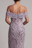 Sparkly Beaded Lilac Off the Shoulder Long Mother of the Bride Dress with Slit