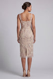 Floral Champagne Sparkly Beaded Bodycon Ruched Midi Mother of the Bride Dress