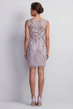 Sparkly Lilac Bodycon Illusion Boat Neck Short Beaded Mother of the Bride Dress