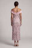 Floral Light Pink Sheath Satin Ruffled Maxi Sequin Mother of the Bride Dress