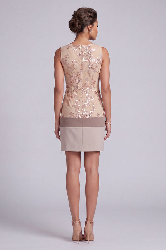 Champagne Floral Sequin Bodycon Bateau Neck Short Mother of the Bride Dress