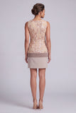 Champagne Floral Sequin Bodycon Bateau Neck Short Mother of the Bride Dress