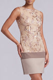 Champagne Floral Sequin Bodycon Bateau Neck Short Mother of the Bride Dress