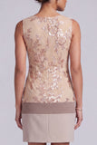 Champagne Floral Sequin Bodycon Bateau Neck Short Mother of the Bride Dress