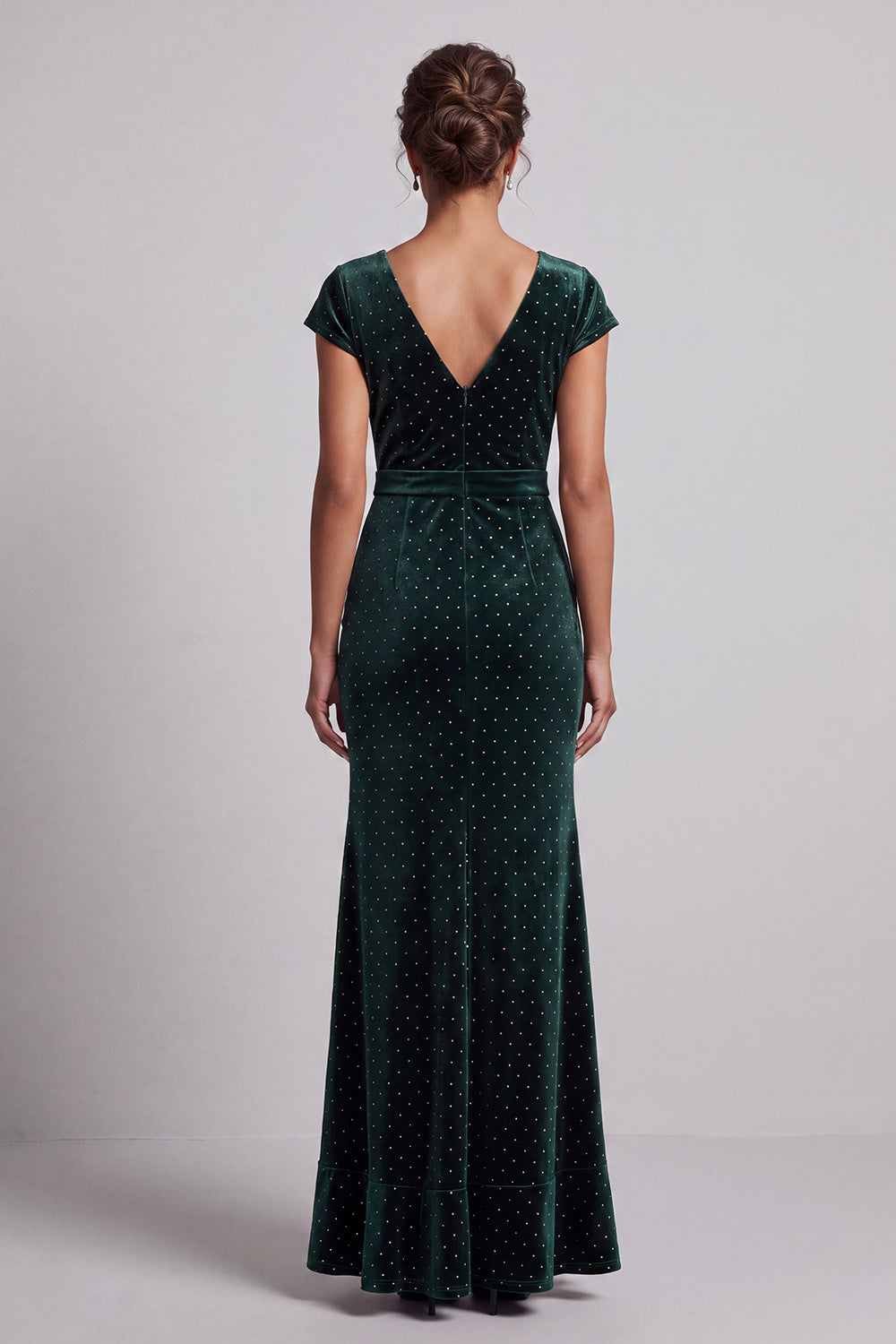 Dark Green Velvet V-Neck Beaded Ruffled Long Mother of the Bride Dress with Sleeves